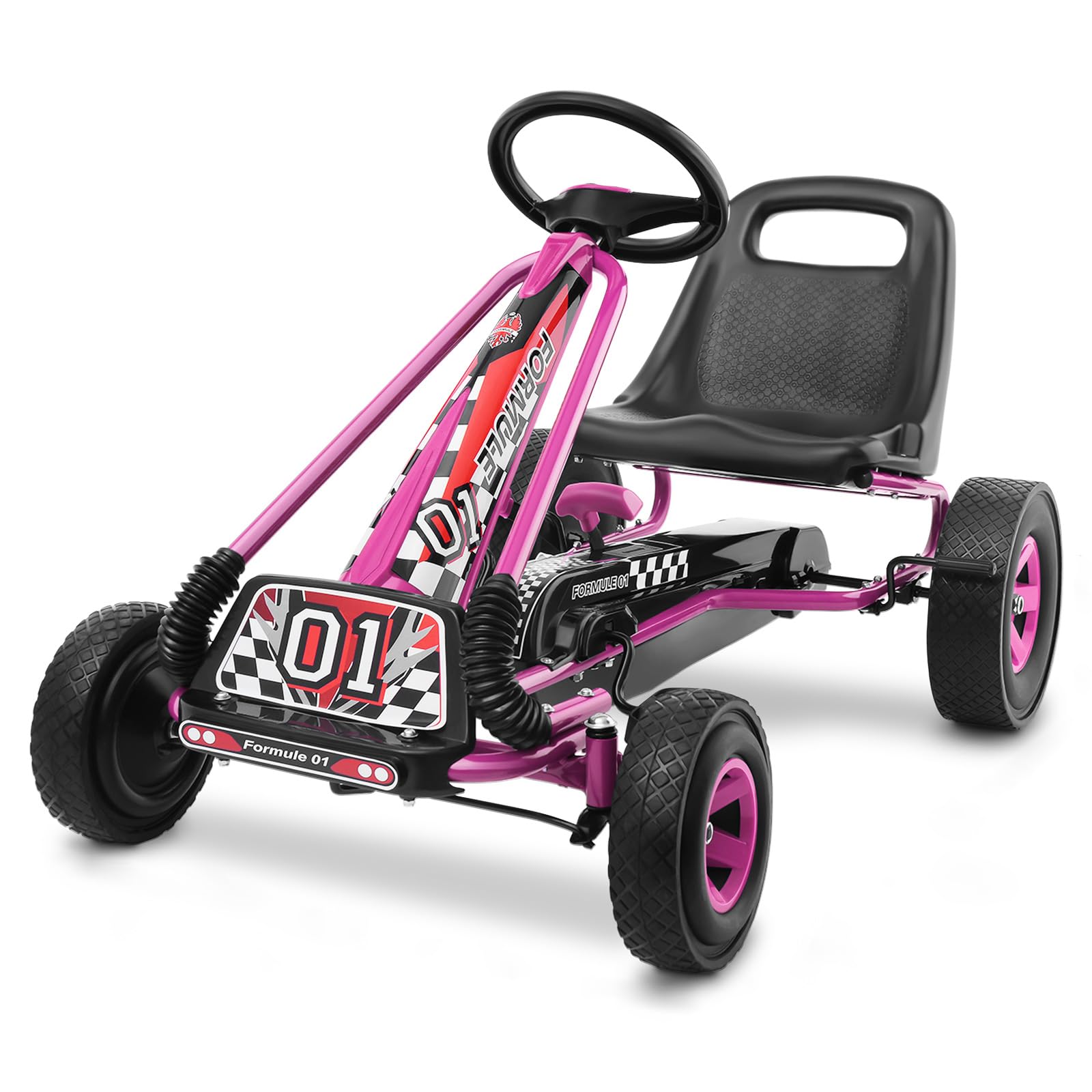 HONEY JOY Kids Pedal Go Kart, 4 Wheel Pedal Powered Ride On Toys