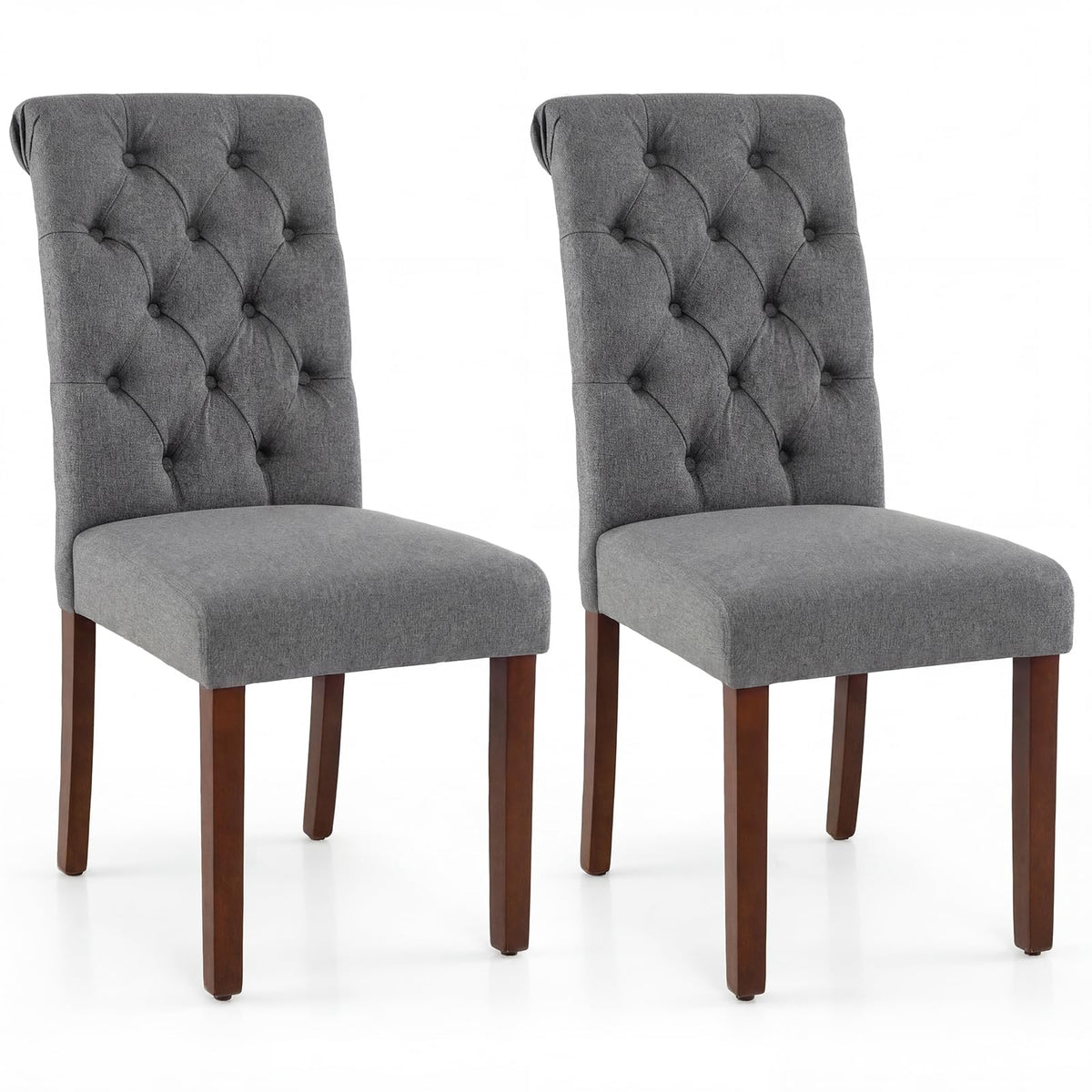 Upholstered Dining Chairs Set of 2, Button Tufted Chairs w/Padded Seat & Backrest