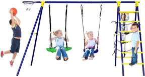 5-in-1 Outdoor Backyard Kids Swing Set with A-Shaped Metal Frame