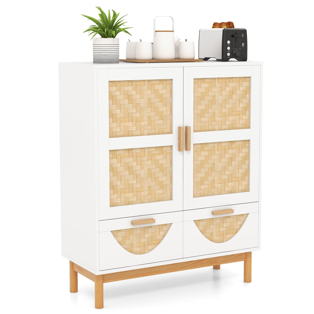 Giantex 2-Door Sideboard Buffet Cabinet, Accent Floor Storage Cabinet with Bamboo Woven Doors