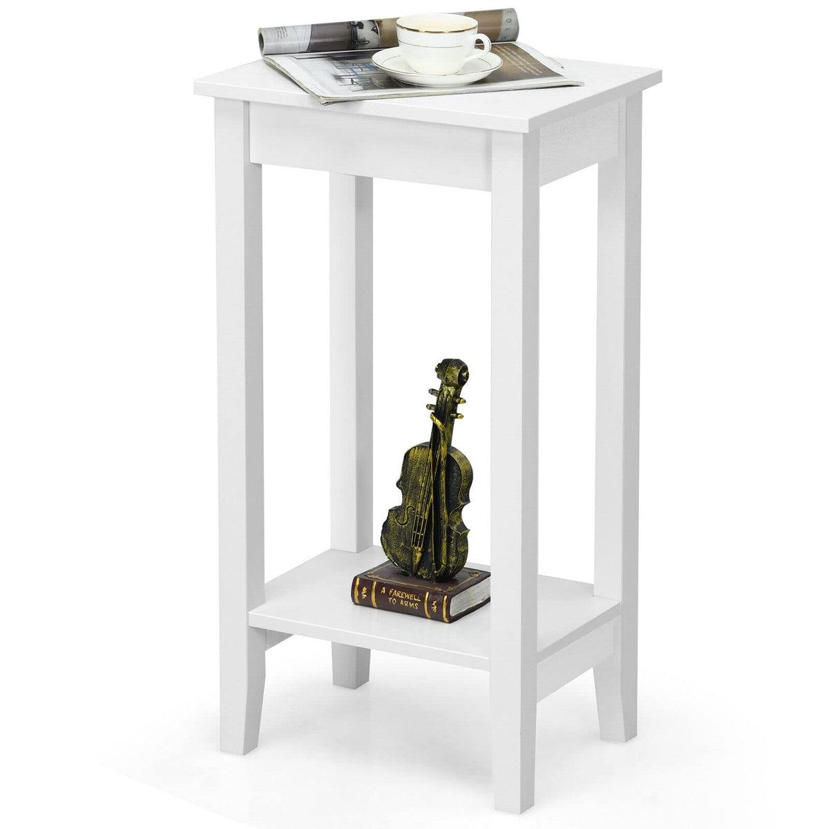 Giantex End Table, Versatile 2-Tier Tall Side Table with 4 Solid Wood Legs, Rectangle Narrow Compact Storage End Table