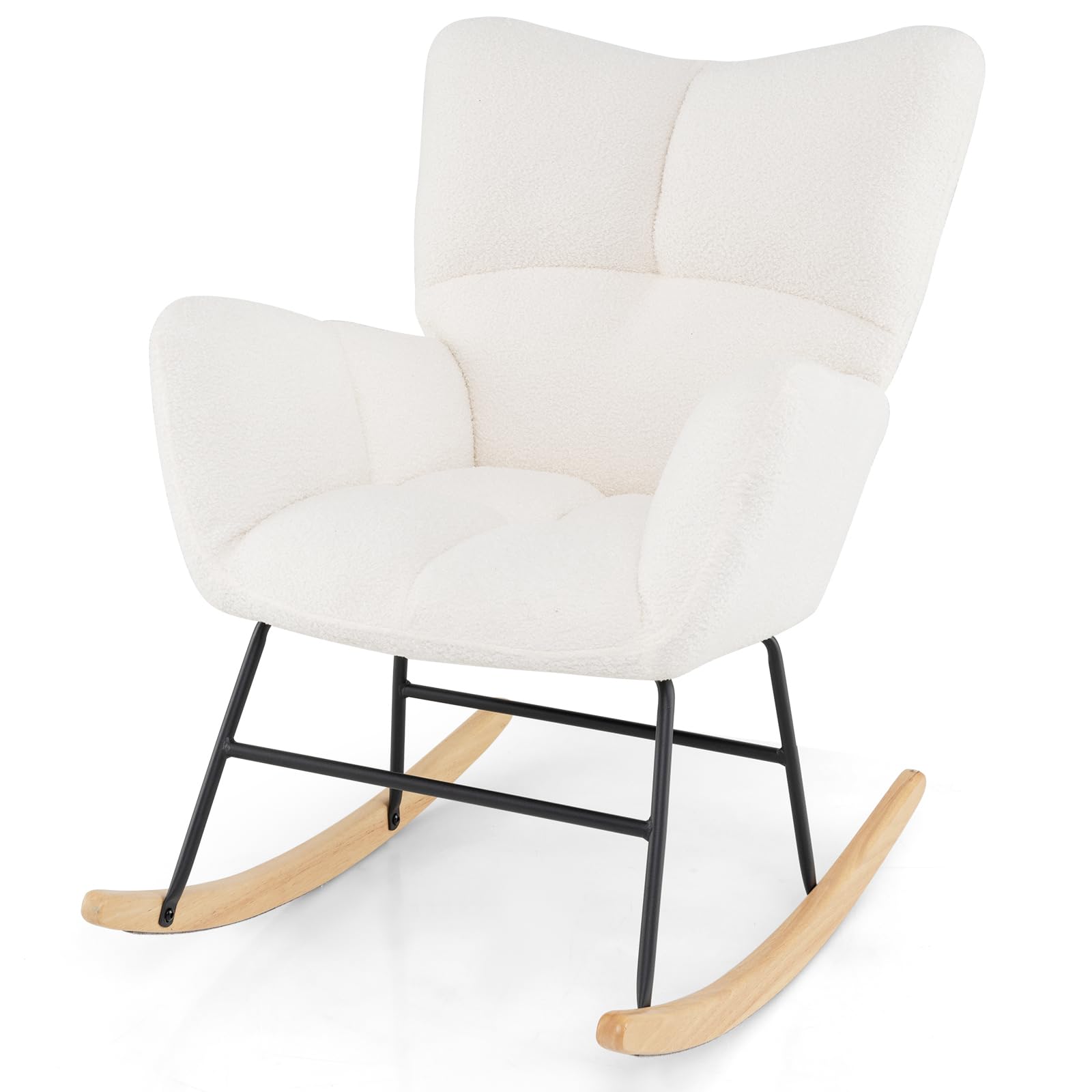 Teddy Fleece Fabric Upholstered Glider Chair Rocking Chair w/ Comfy Backrest