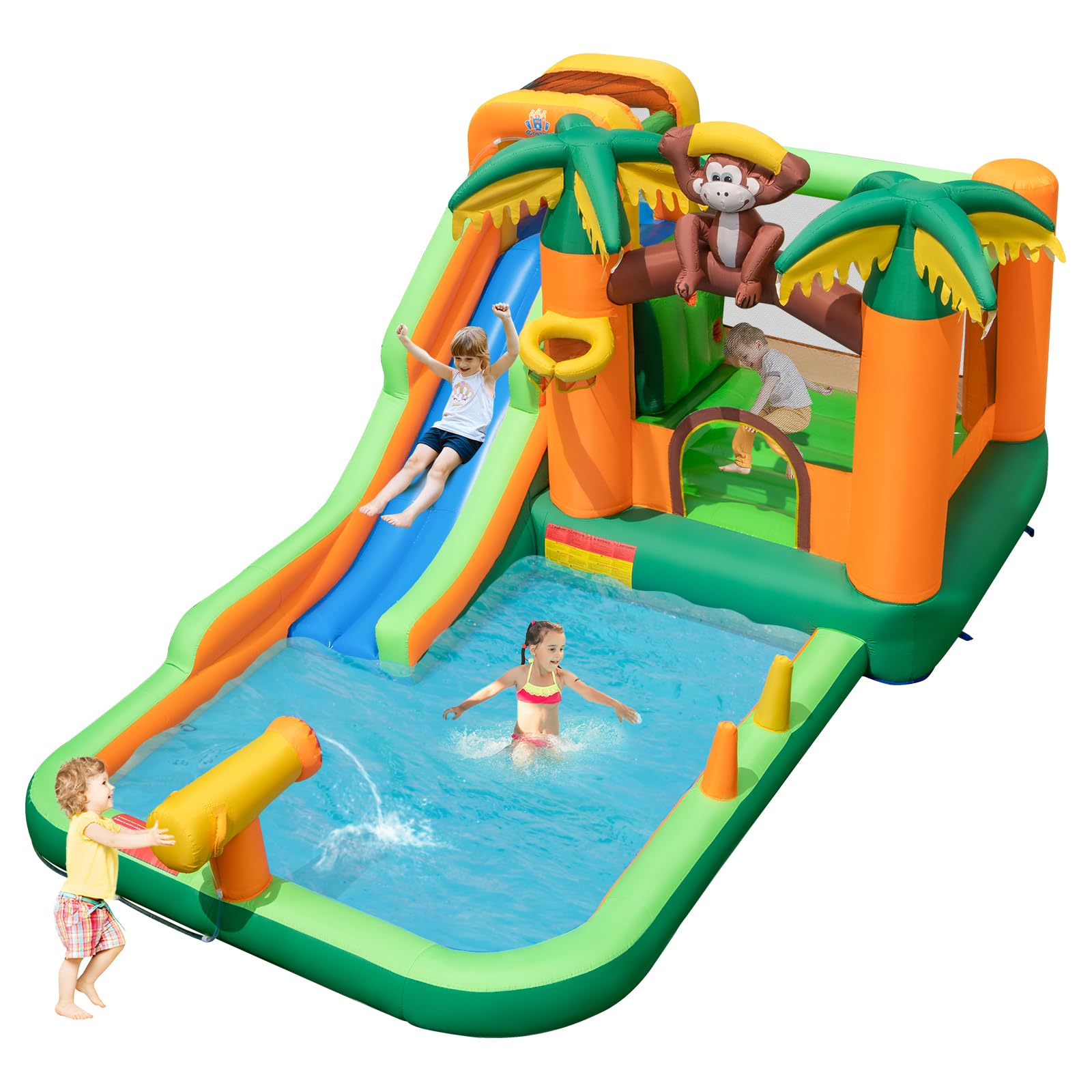 HONEY JOY Inflatable Water Slide, 7-in-1 Bounce House Water Park w/Splash Pool, Water Cannon