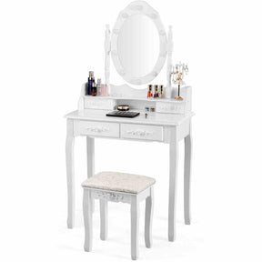 Makeup Vanity Set with Rotating Mirror and 10 LED Dimmable Bulbs
