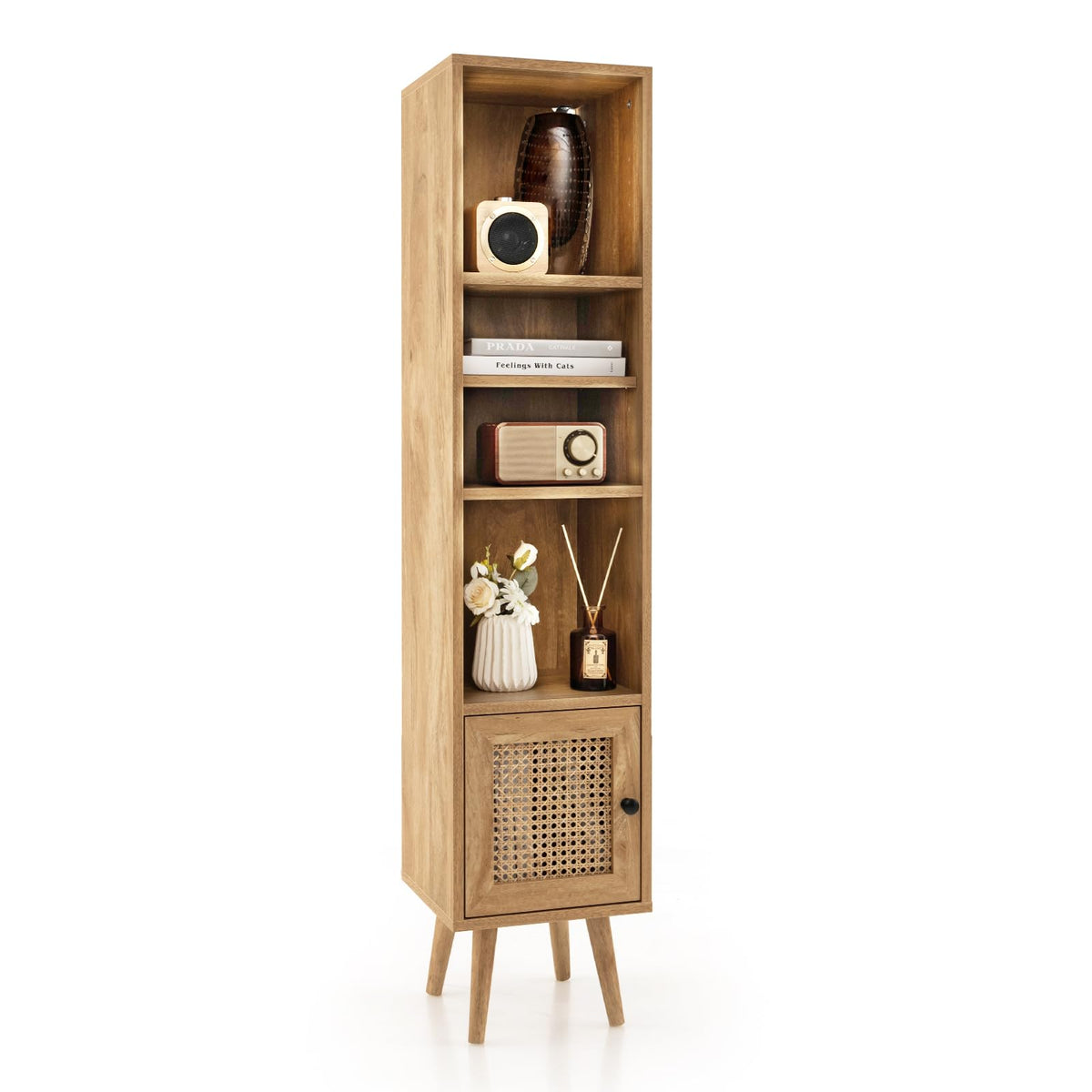 Natural Rattan Storage Cabinet Freestanding Cabinet 137cm Bookcase Display Rack