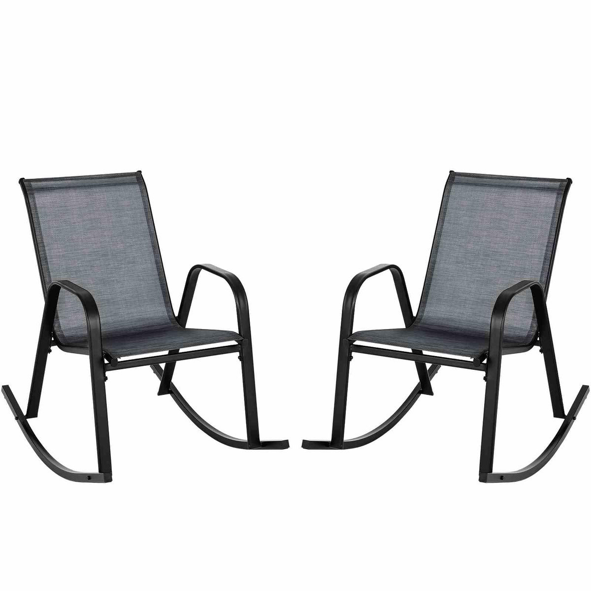 2pcs Patio Rocking Ergonomic Chair w/Sturdy Metal Rocker &Breathable Fabric Seat