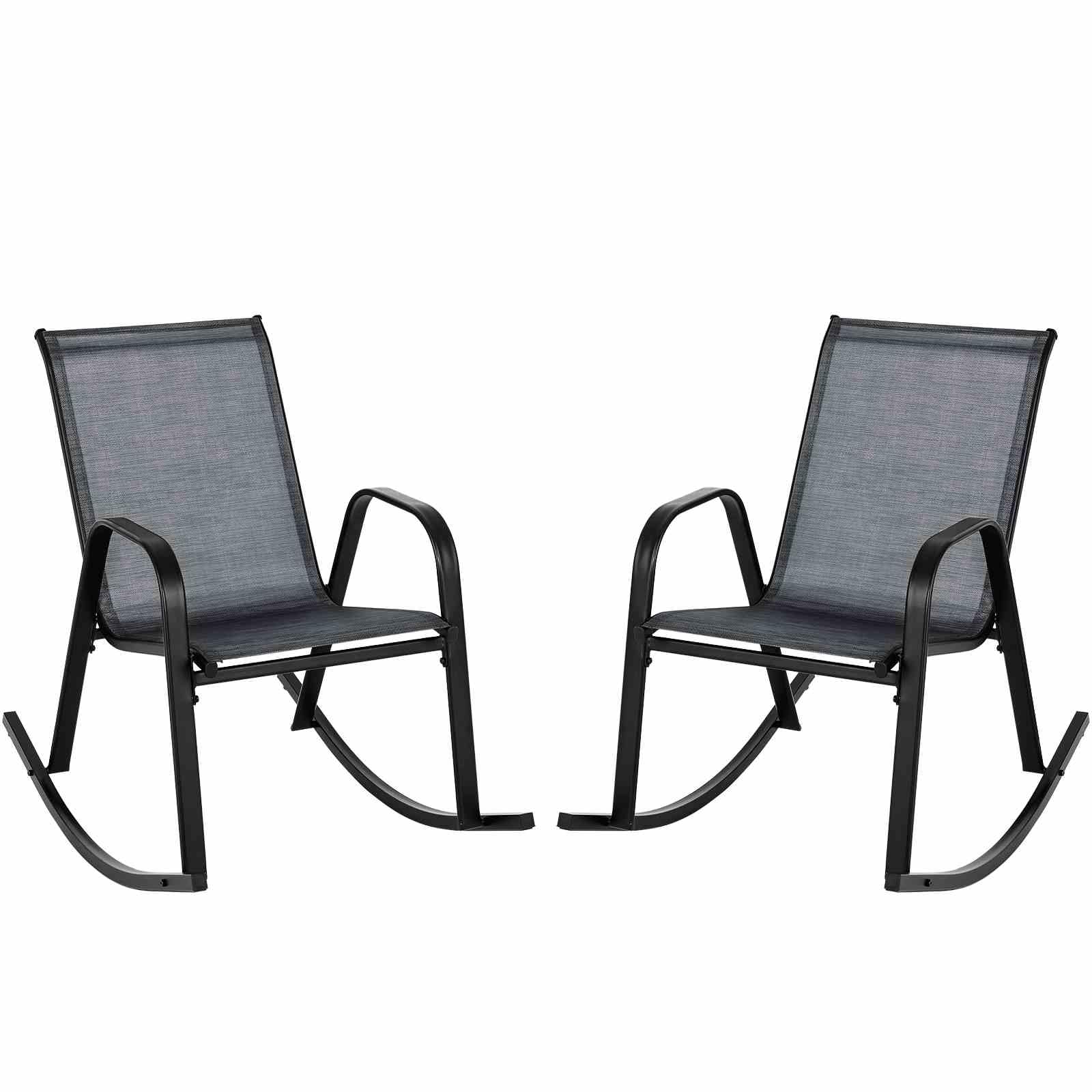 2pcs Patio Rocking Ergonomic Chair w/Sturdy Metal Rocker &Breathable Fabric Seat