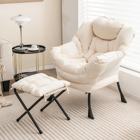 Lazy Chair with Ottoman, Modern Large Accent Chair with Folding Footrest, Head Pillow