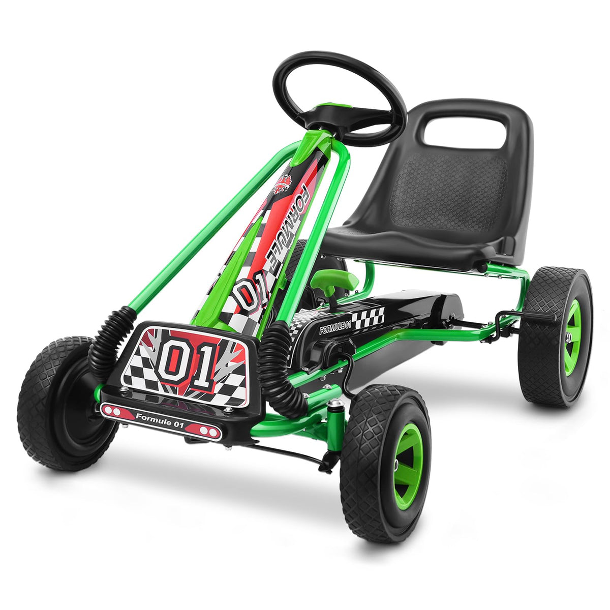 HONEY JOY Kids Pedal Go Kart, 4 Wheel Pedal Powered Ride On Toys