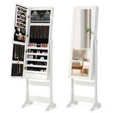 Giantex Freestanding Jewelry Cabinet, Lockable Jewelry Armoire w/Full-Length Mirror & LED Lights