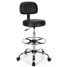 Ergonomic Drafting Chair 150 kg w/Backrest, Faux Leather Upholstered Rolling Stool w/Retractable Mid Back & Adjustable Foot Ring