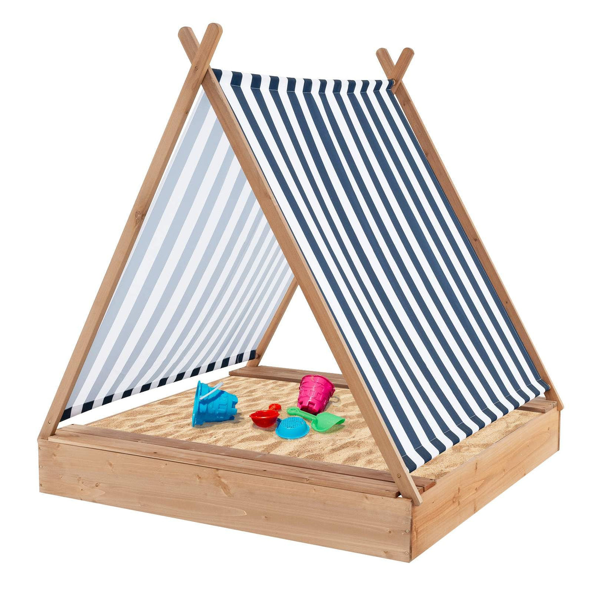Wooden Kids Sandbox with Canopy and Tent Design