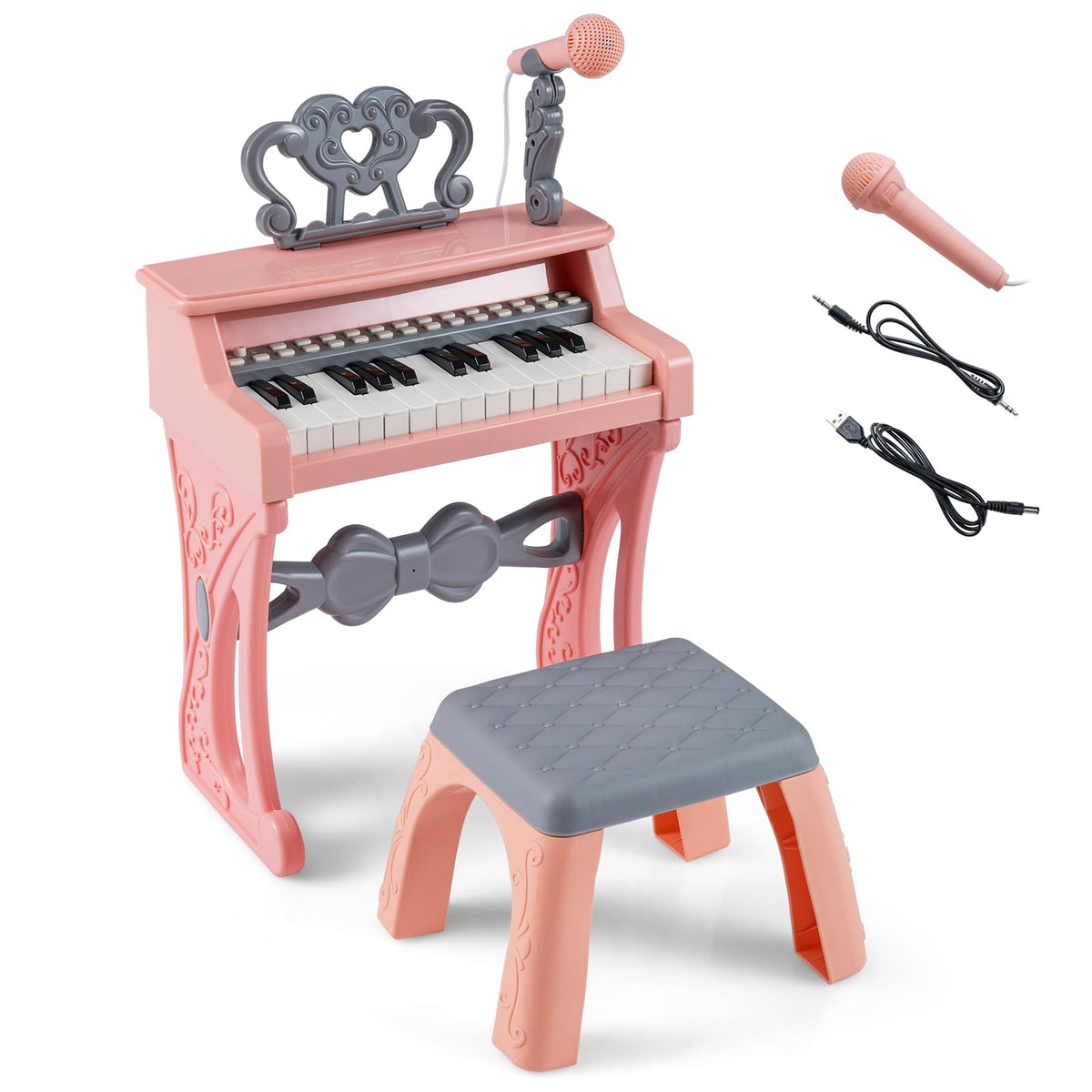 HONEY JOY Mini Keyboard Piano for Kids, 25 Keys Electric Piano w/Stool
