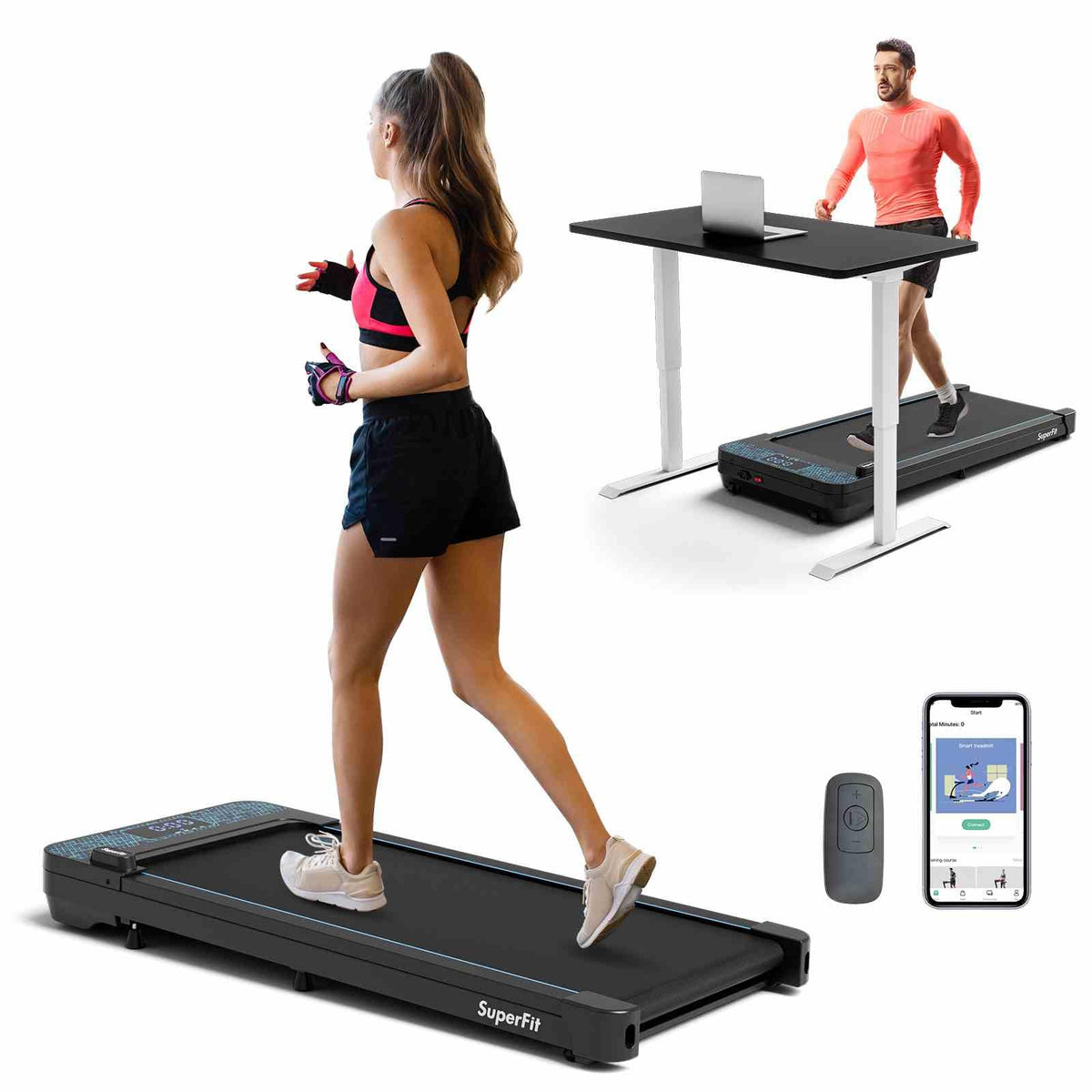 140kg Capacity Under Desk Treadmill Walking Pad w/Remote & APP Control LED