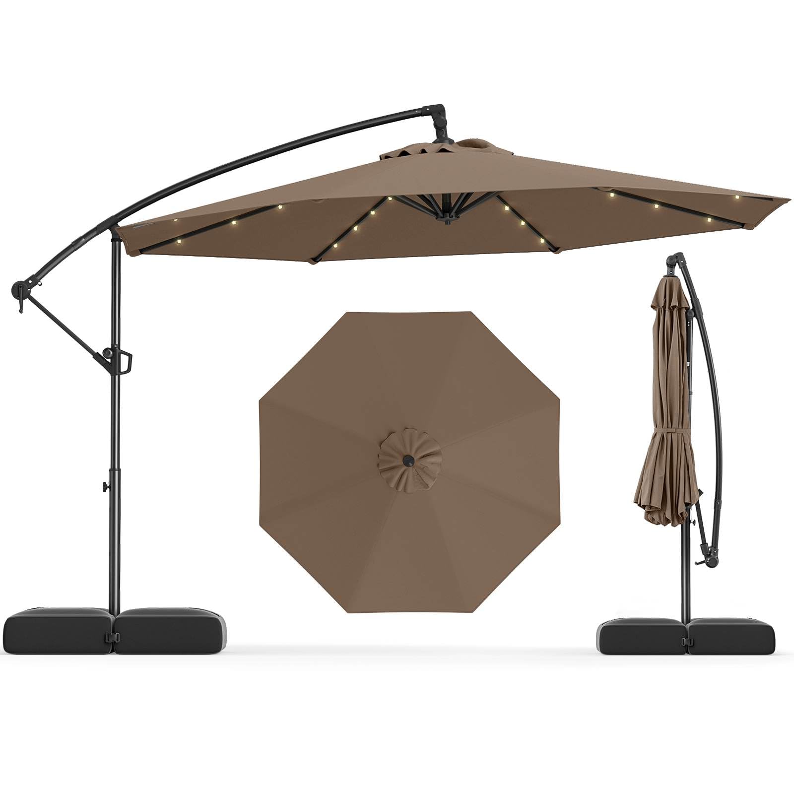 3m Solar Offset Hanging Umbrella with Base, Patio Cantilever Umbrella
