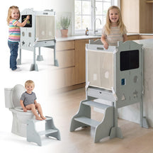 Foldable Toddler Tower with 3 Using Modes Step Stool, Standing Kitchen Tower w/ 2-Step Stool