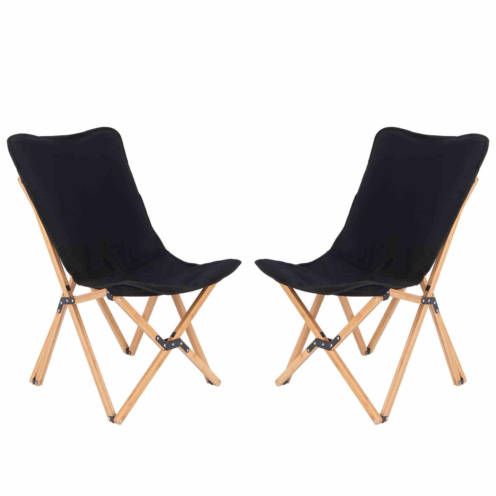 Butterfly Folding Chair Set of 2 Bamboo Dorm Sling Chair 150 kg Capacity Picnic