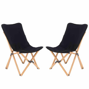 Butterfly Folding Chair Set of 2 Bamboo Dorm Sling Chair 150 kg Capacity Picnic