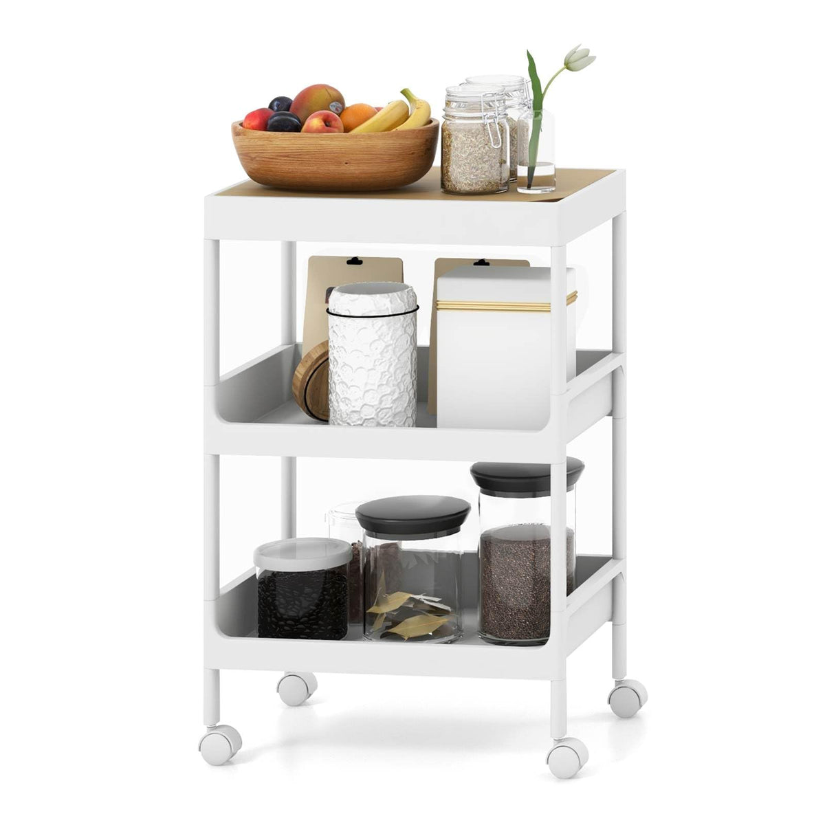 Giantex 3-Tier Utility Rolling Cart, Rolling Storage Cart with Detachable Tray Top & Locking Wheels