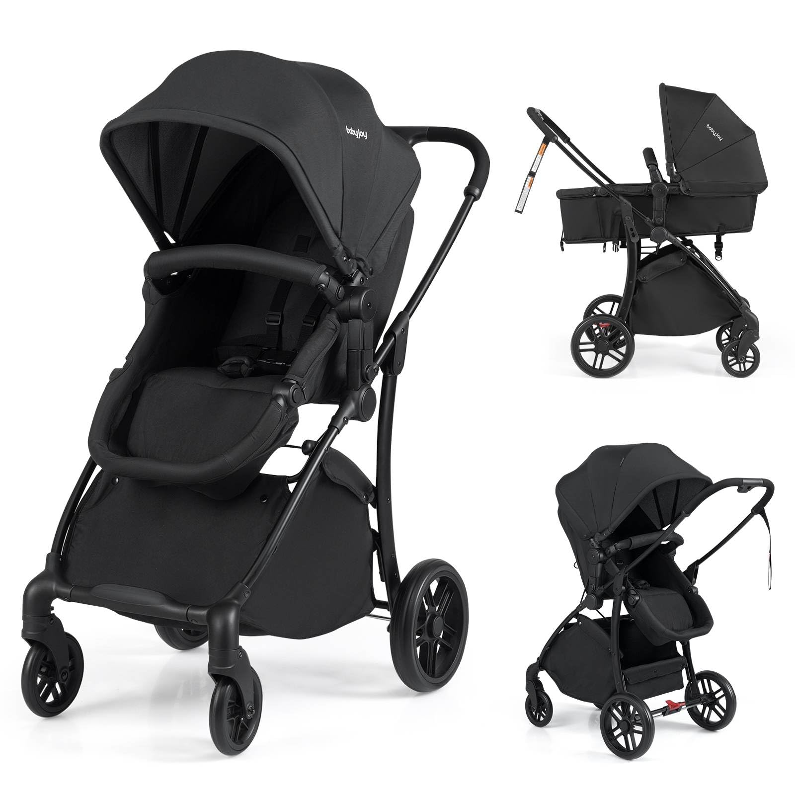 2-in-1 Foldable Baby Stroller with Reversible Seat and Adjustable Back