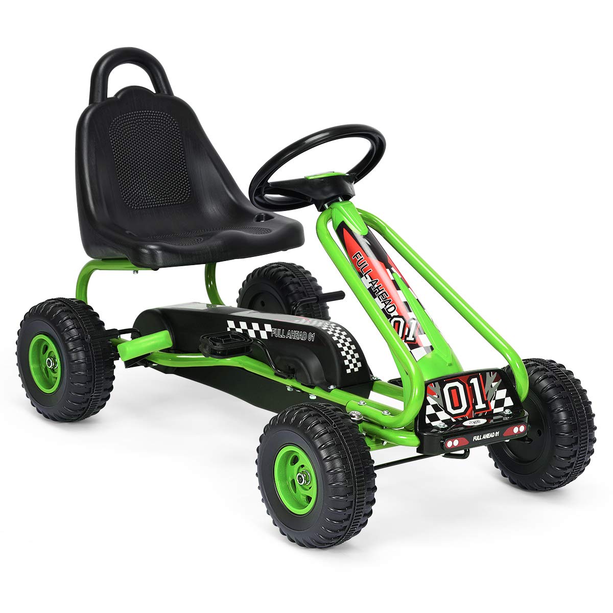 HONEY JOY Pedal Go Kart for Kids, 4 Wheel Pedal Powered Ride On