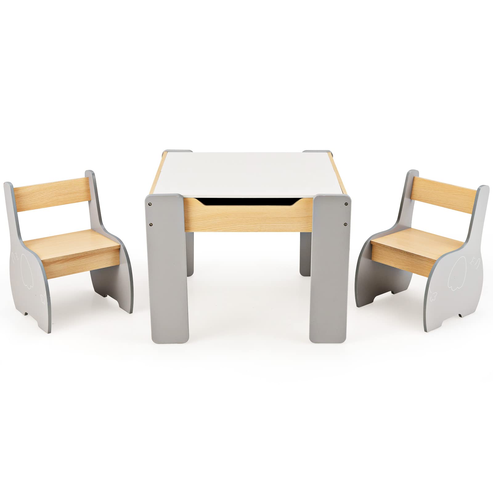 HONEY JOY Kids Table and Chair Set, 3-in-1 Wooden Activity Table and 2 Chairs for Drawing, Studying