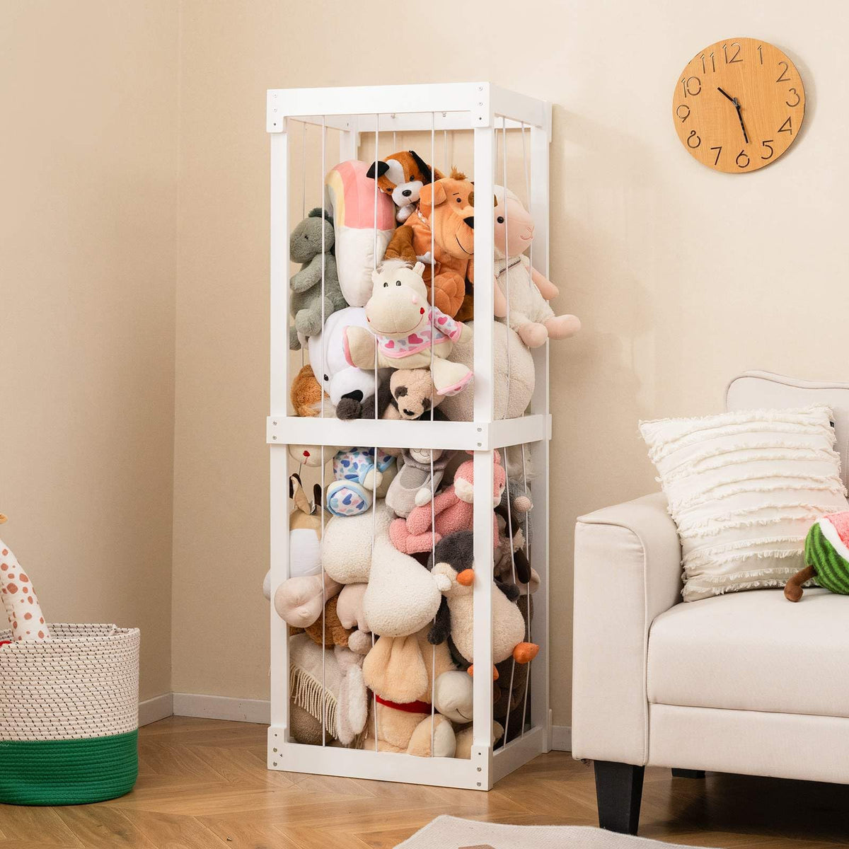 300L Large Stuffed Animal Storage, Space-saving Plush Toy Cage w/Open Top & Elastic Cords