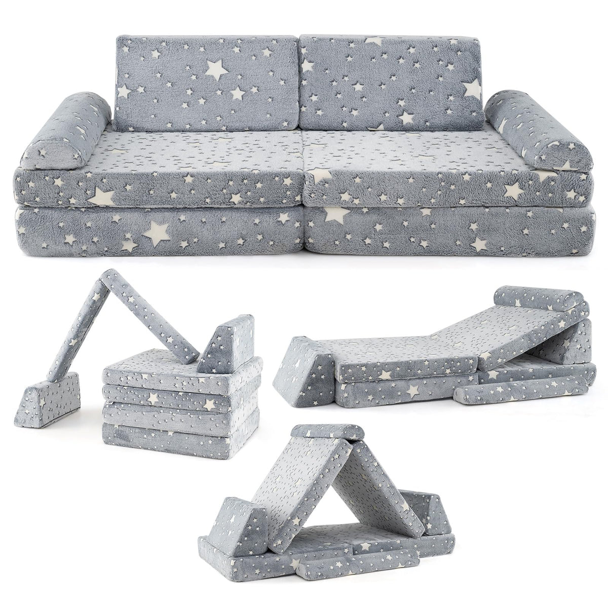 HONEY JOY 8 PCS Modular Kids Play Couch, Glow in The Dark Toddler Sectional Sofa
