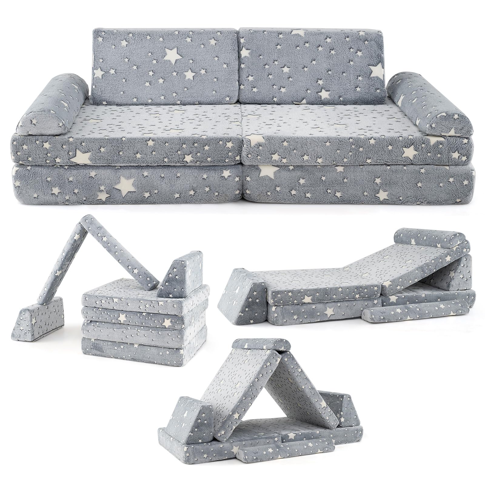 HONEY JOY 8 PCS Modular Kids Play Couch, Glow in The Dark Toddler Sectional Sofa
