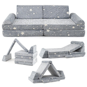 HONEY JOY 8 PCS Modular Kids Play Couch, Glow in The Dark Toddler Sectional Sofa