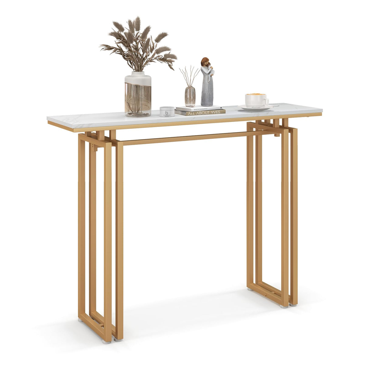 Giantex 110cm Console Table, Faux Marble Sofa Table w/Sturdy Metal Legs