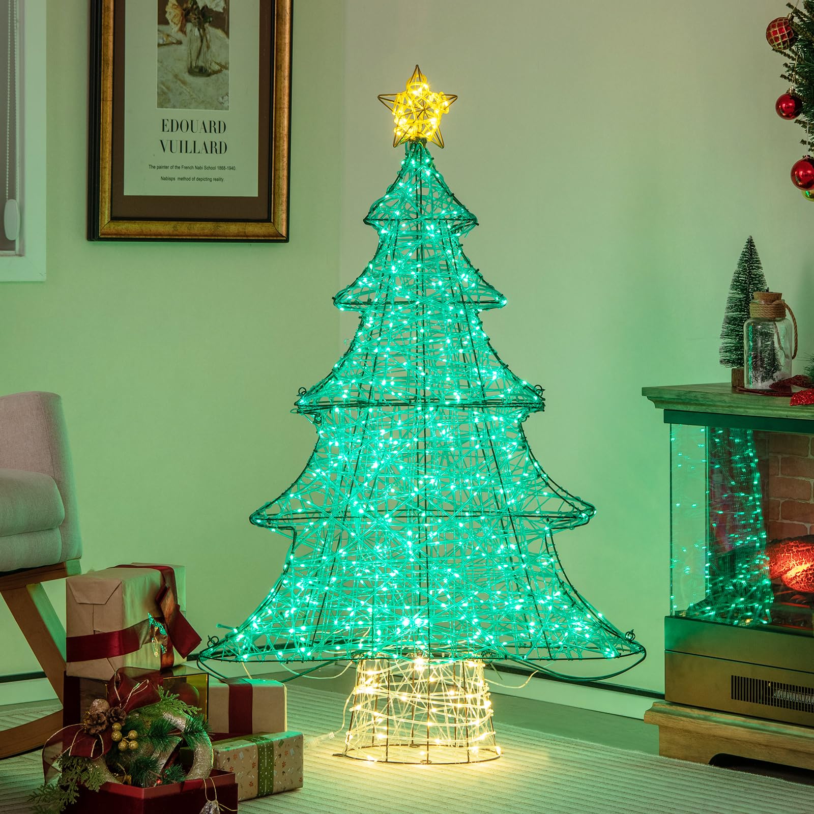 124CM Pre-lit Artificial Christmas Tree, Xmas Tree Decor with 520 LED Lights, Top Star