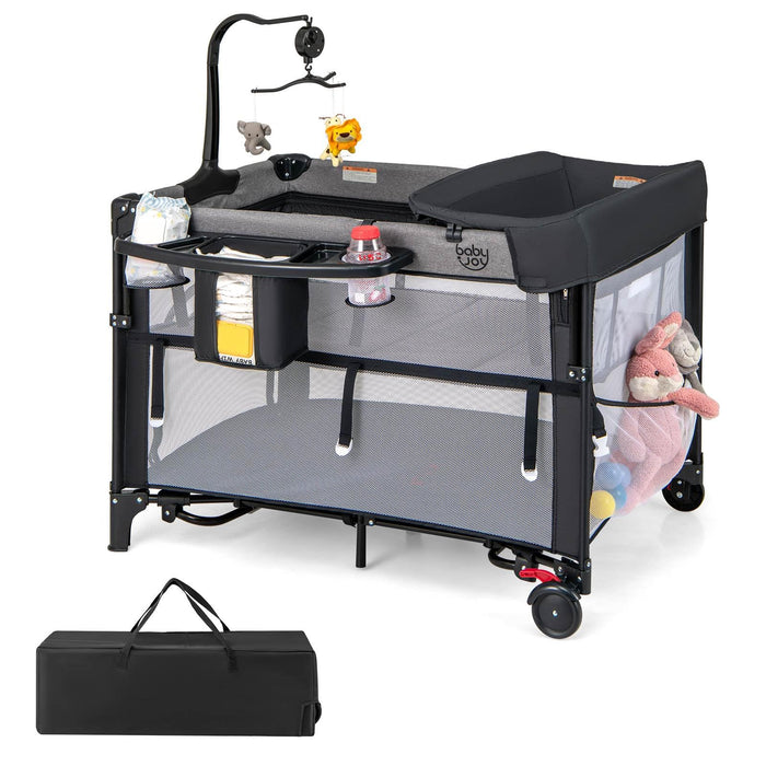 5-in-1 Baby Pack and Play with 4-Level Adjustable Height and Changing Table