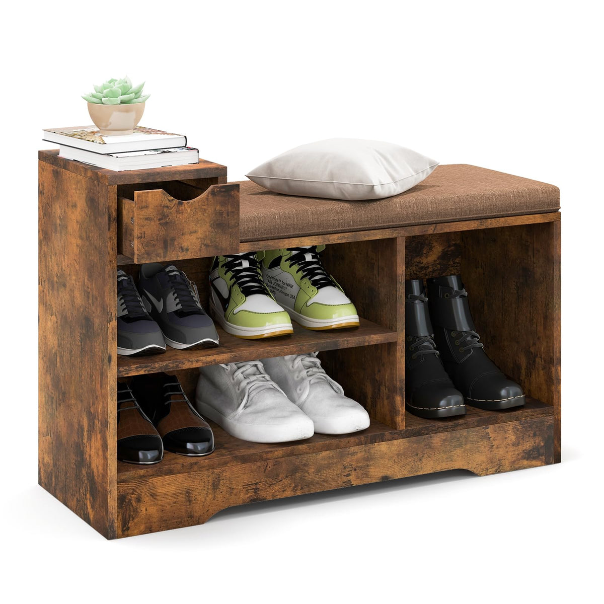 Giantex Storage Shoe Bench with Removable Cushion, Giantex Storage Shoe Bench with Removable Cushion & 1 Storage Drawer