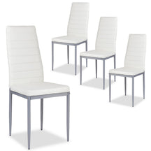 Set of 4 Dining Chairs with High Backrest, Kitchen Chair with Metal Legs, Leather Seat