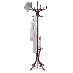 Coat Rack, Free Standing Coat Rack, Solid Wood Coat Tree w/ 12 Hooks & Umbrella Holder, Solid Wood Structure, Stable Base, Standing Rack for Hallway