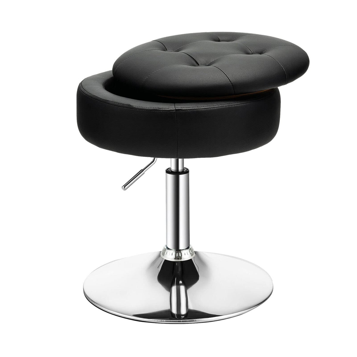 Vanity Stool with Storage, 360° Swivel PU Leather Vanity Chair, 50-66cm Height Adjustable Makeup Stool with Flipped Lid