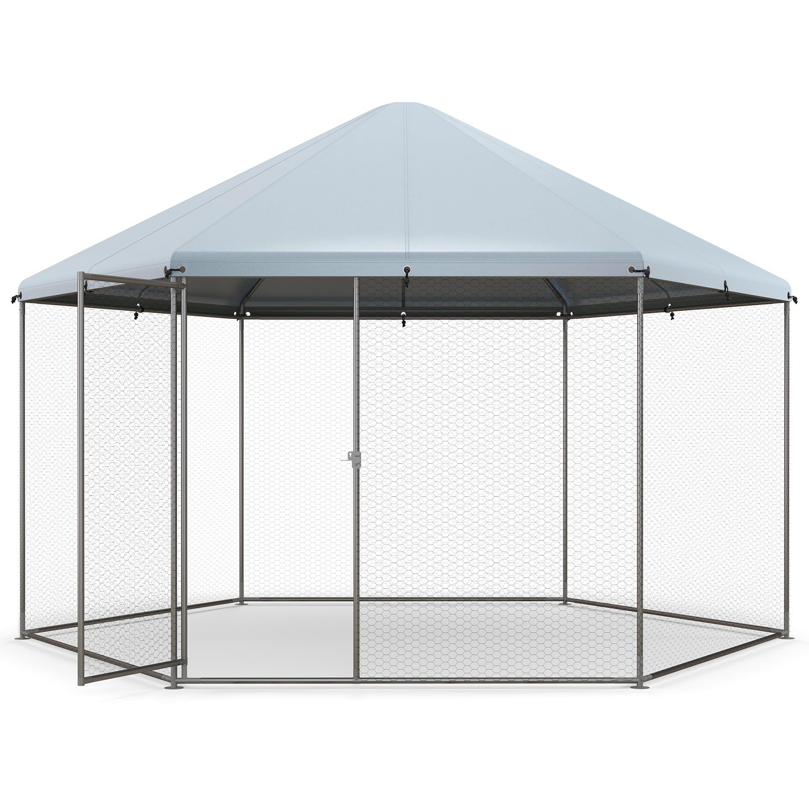 Metal Chicken Coop, Chicken Run House Spire-Shaped Cage w/Wire Mesh & Lockable Door for Duck