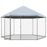 Metal Chicken Coop, Chicken Run House Spire-Shaped Cage w/Wire Mesh & Lockable Door for Duck