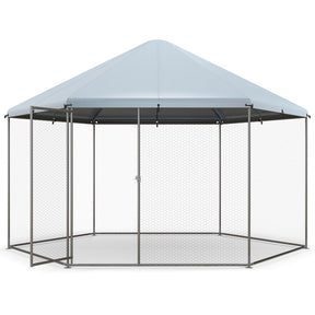 Metal Chicken Coop, Chicken Run House Spire-Shaped Cage w/Wire Mesh & Lockable Door for Duck