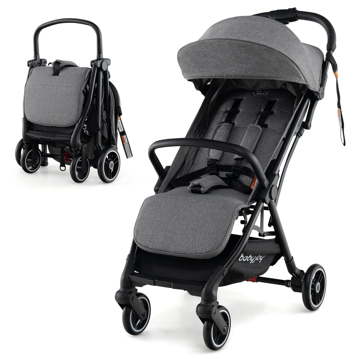 Lightweight Baby Stroller, Folding Infant Toddler Stroller w/Backrest, Storage Basket,Footrest & Canopy
