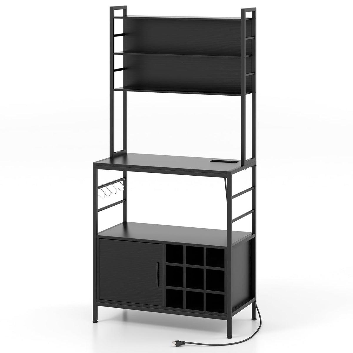 Giantex 170 cm Bakers Rack with Power Outlet, Coffee Bar Cabinet with S-Shaped Hooks & Wine Bottle Holders