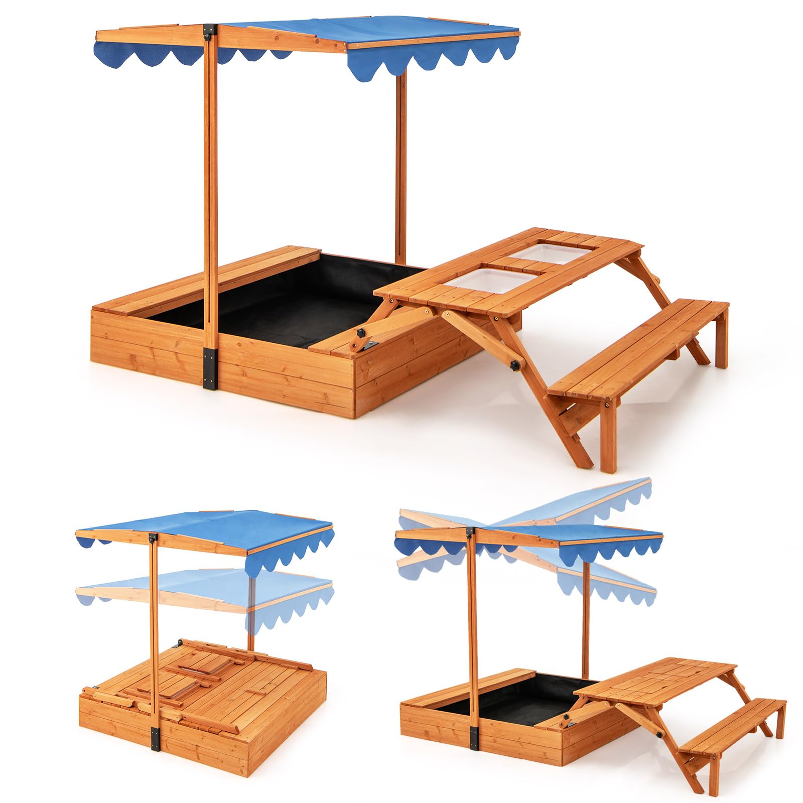 HONEY JOY Kids Wooden Sand Box w/Lid Cover, Outdoor Sand Pit for Children