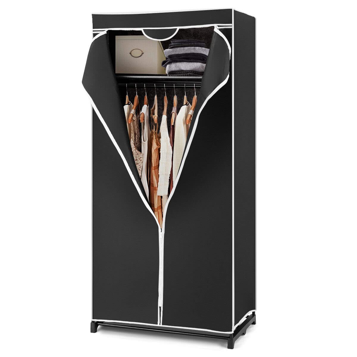 Giantex Wardrobe w/Metal Frame, Folding Fabric Cabinet