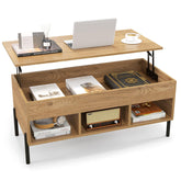 Lift Top Coffee Table, Coffee Station Table with Hidden Compartment, Rising Tabletop, 3 Open Cubbies