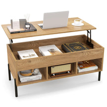 Lift Top Coffee Table, Coffee Station Table with Hidden Compartment, Rising Tabletop, 3 Open Cubbies
