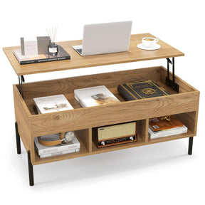 Lift Top Coffee Table, Coffee Station Table with Hidden Compartment, Rising Tabletop, 3 Open Cubbies