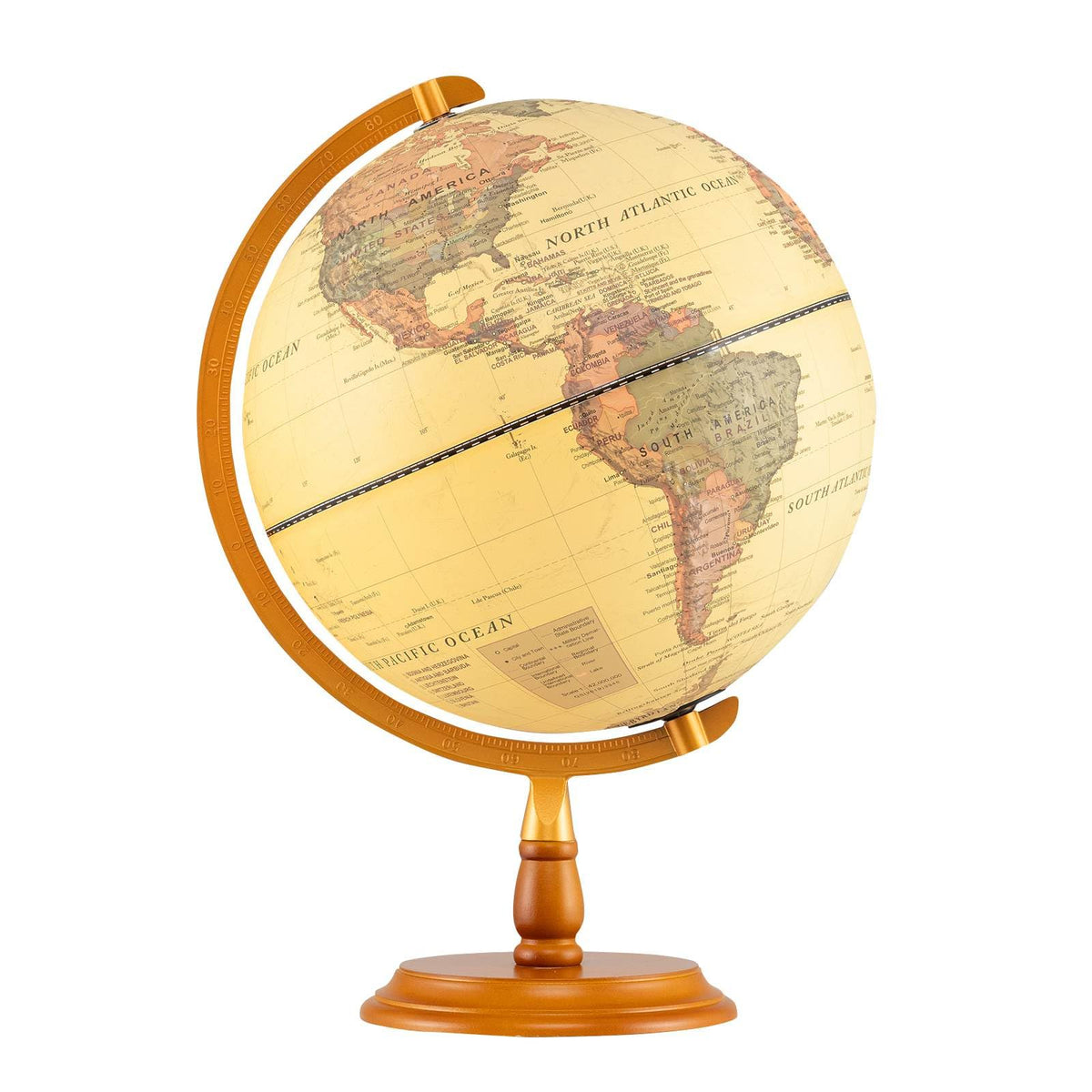 30 cm Illuminated World Globe, Antique Light up Globe Night Lamp with Wooden Stand and Clear Map for Kids and Adults