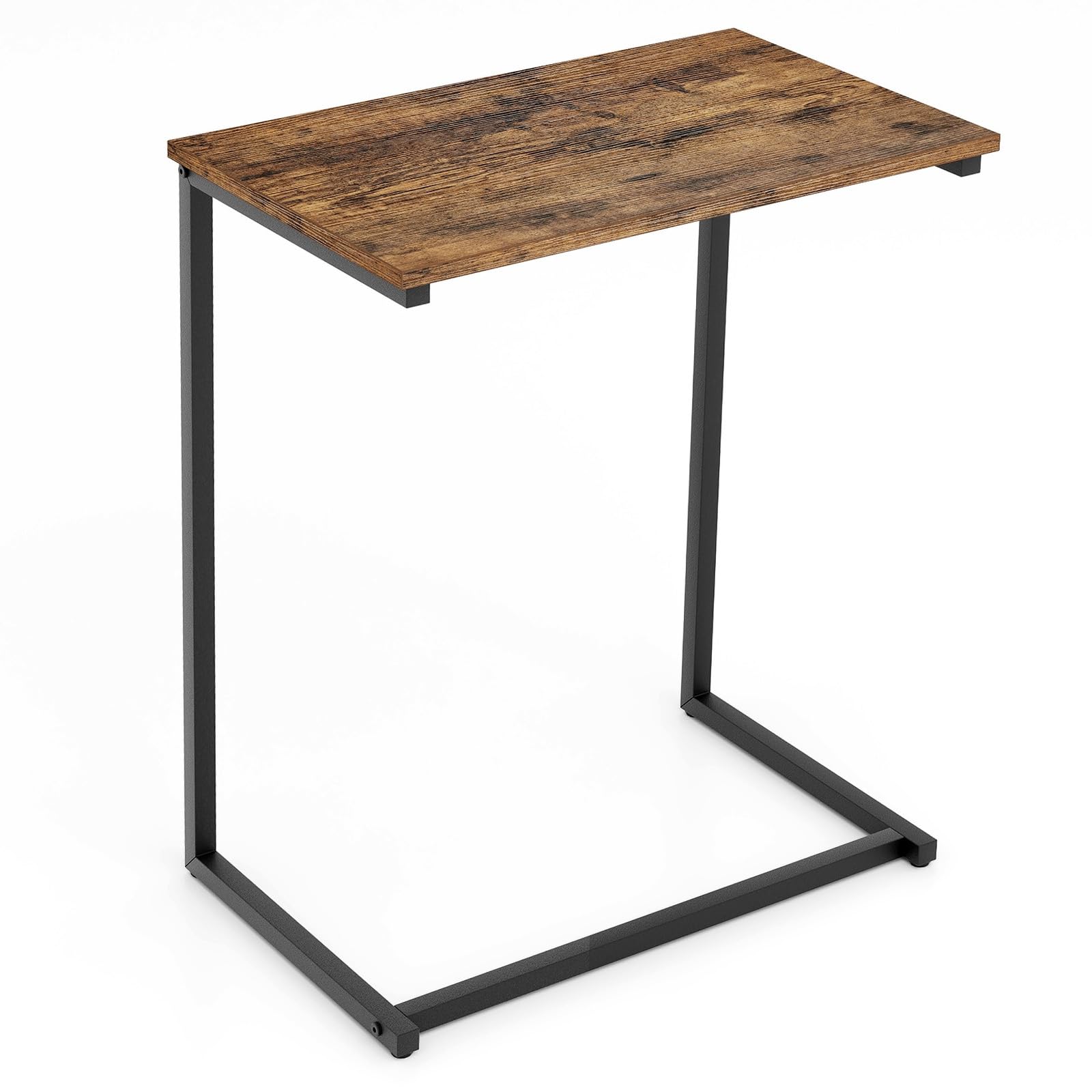 C-Shaped End Table, Vintage Accent Couch Table with Heavy-Duty Metal Frame