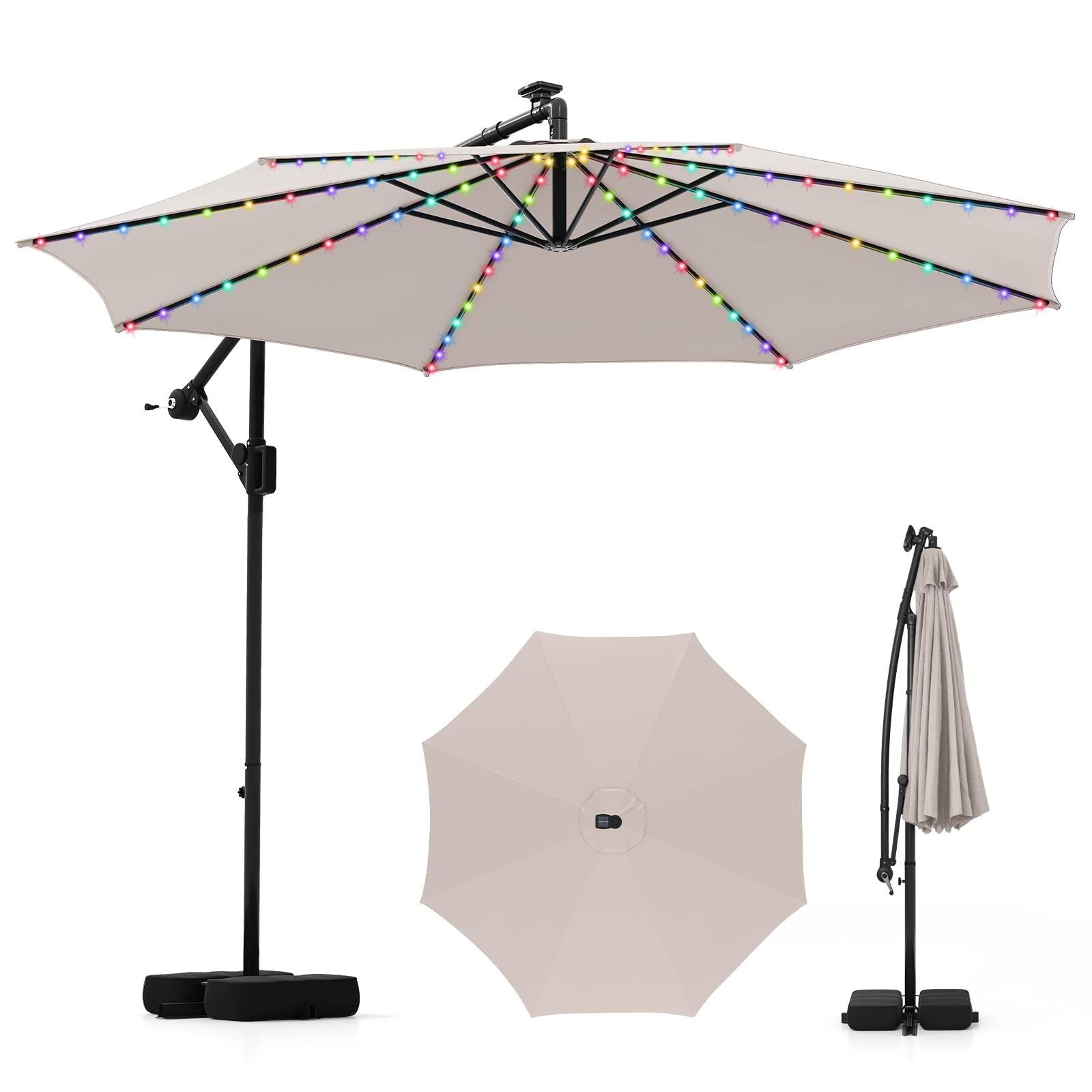 3 m Solar Offset Hanging Umbrella w/Base